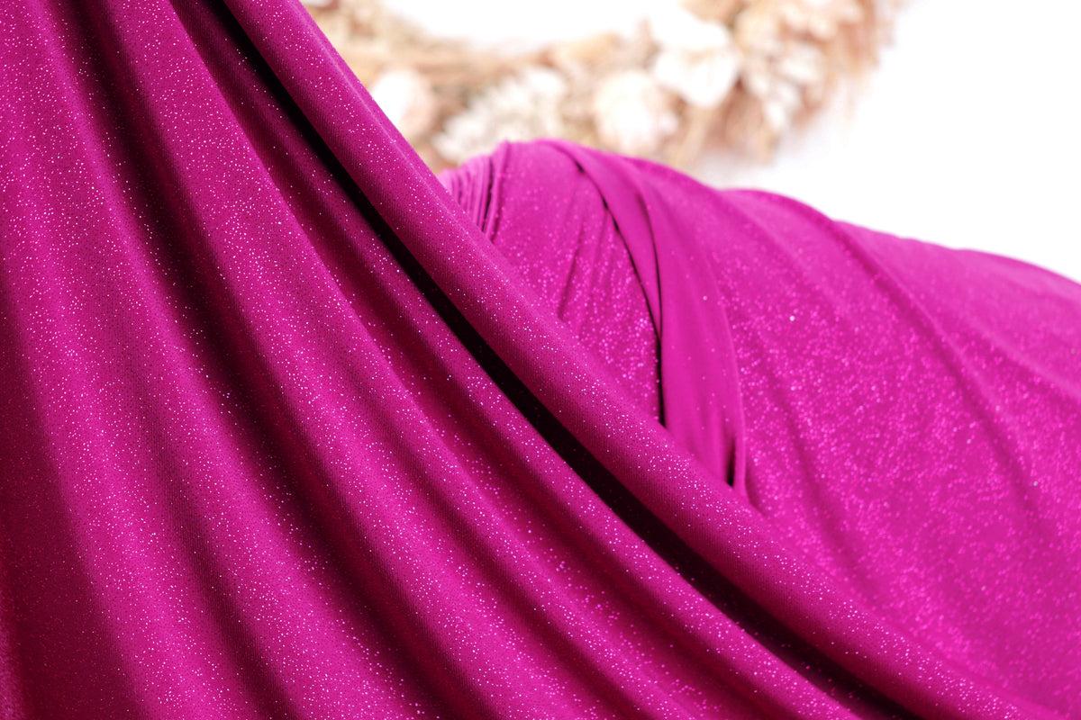 Purple-Fuchsia Glitter Knit Fabric, 4-Way Stretch Dancewear Costume Fashion