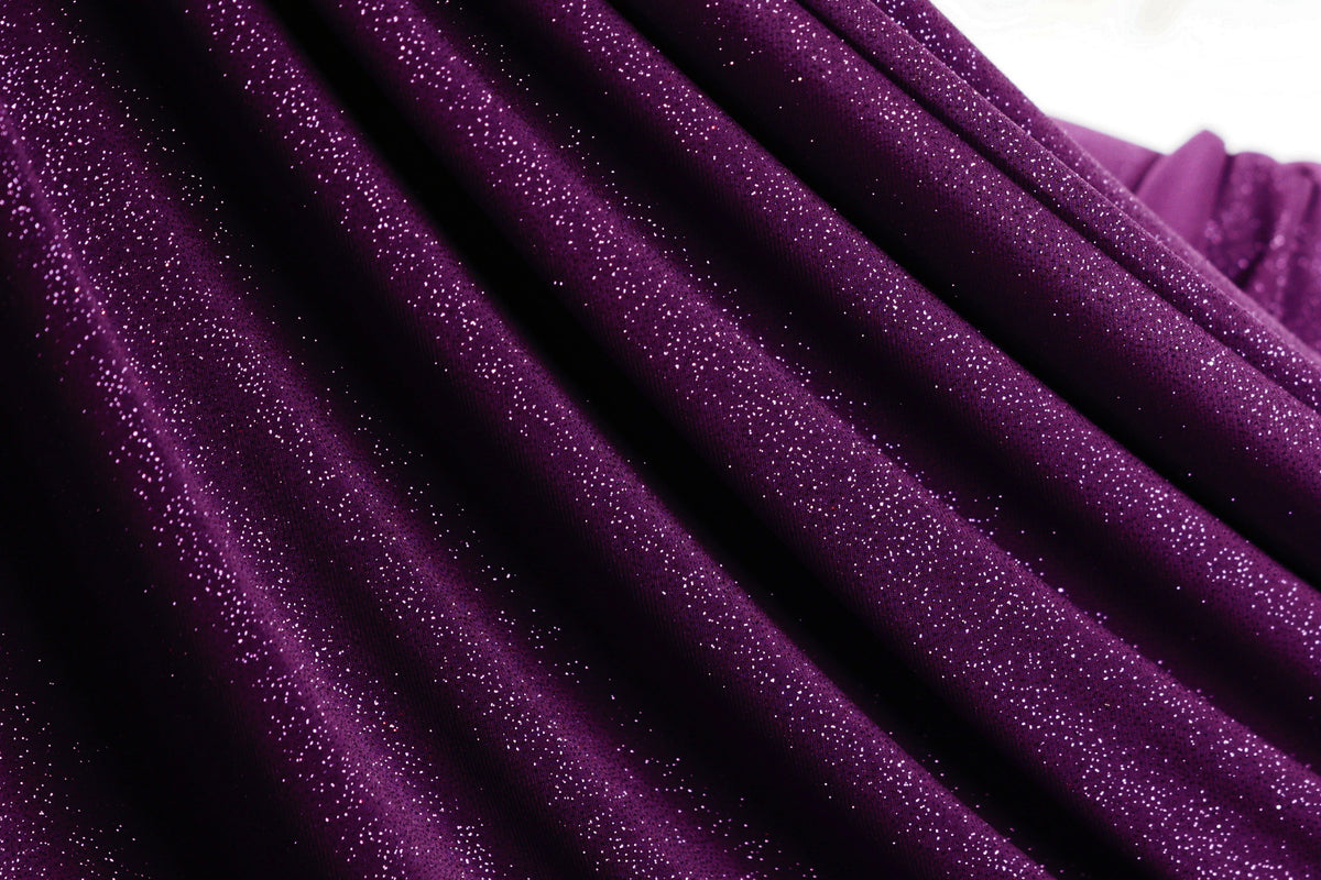 Purple-Fuchsia Glitter Knit Fabric, 4-Way Stretch Dancewear Costume Fashion