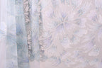a close-up view of a fabric with a floral pattern, showcasing the intricate details and textures of the design.