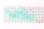 a transparent ruler with a floral pattern of light blue flowers on it.