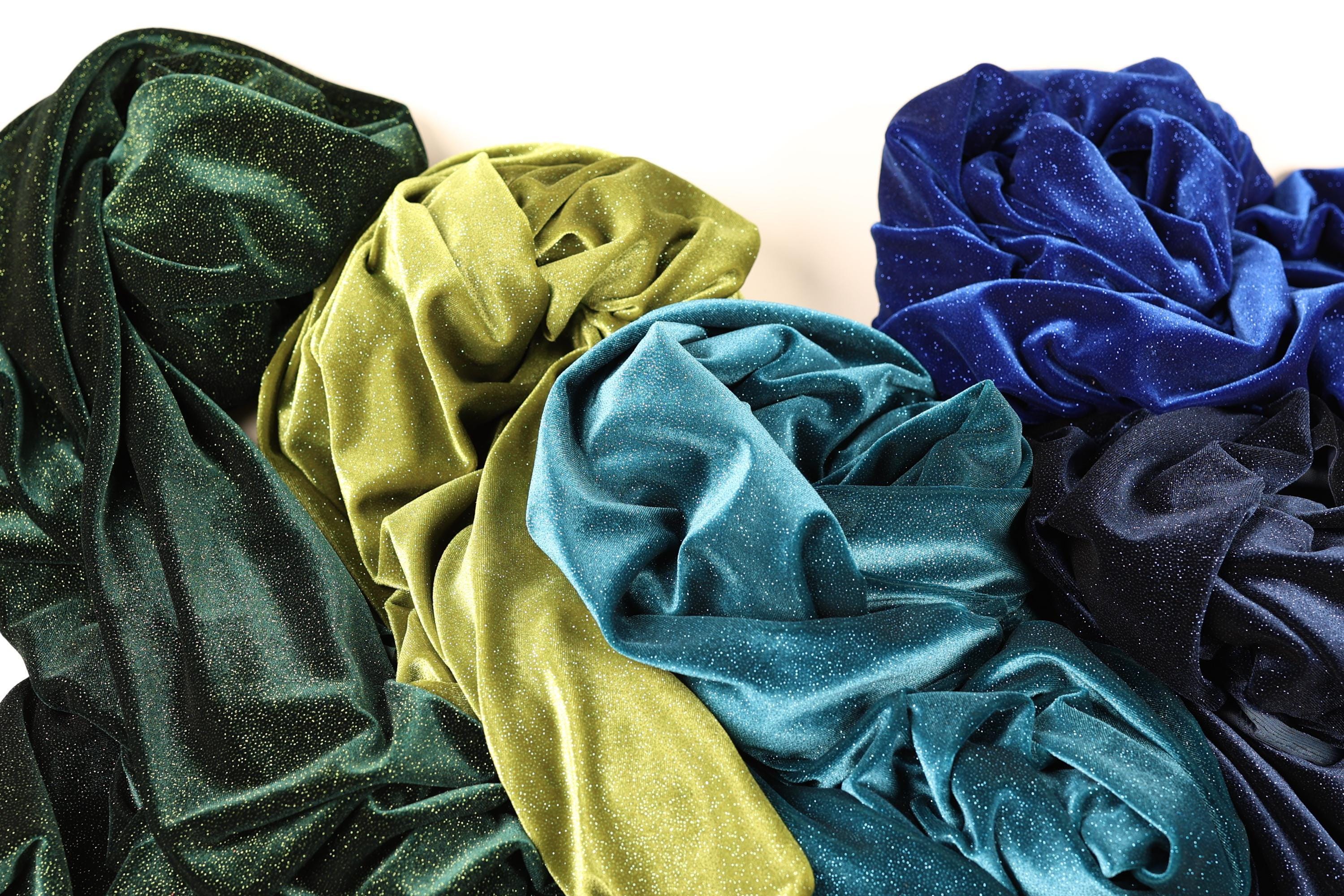 Glitter Velvet Fabric Swatchbook: 14 Colors, Soft 4-Way Stretch Sample, Shimmering Glitter Fabric Color Preview