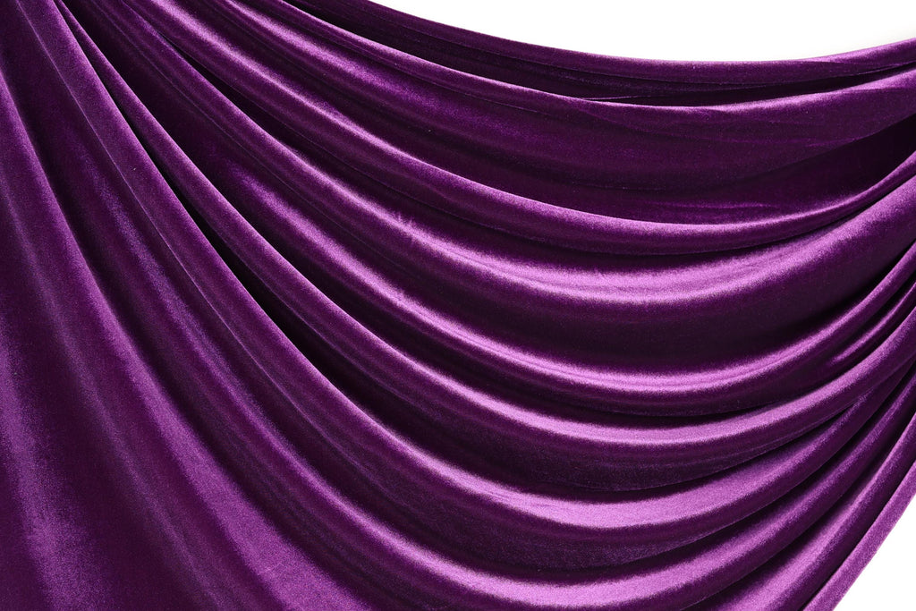 a close-up view of a shiny, purple satin fabric with a smooth, flowing texture.