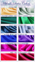 a collection of fabric colors, including gold, yellow, green, green, navy, purple, royal blue, purple, magenta, fuchsia, red, burgundy, and pink.