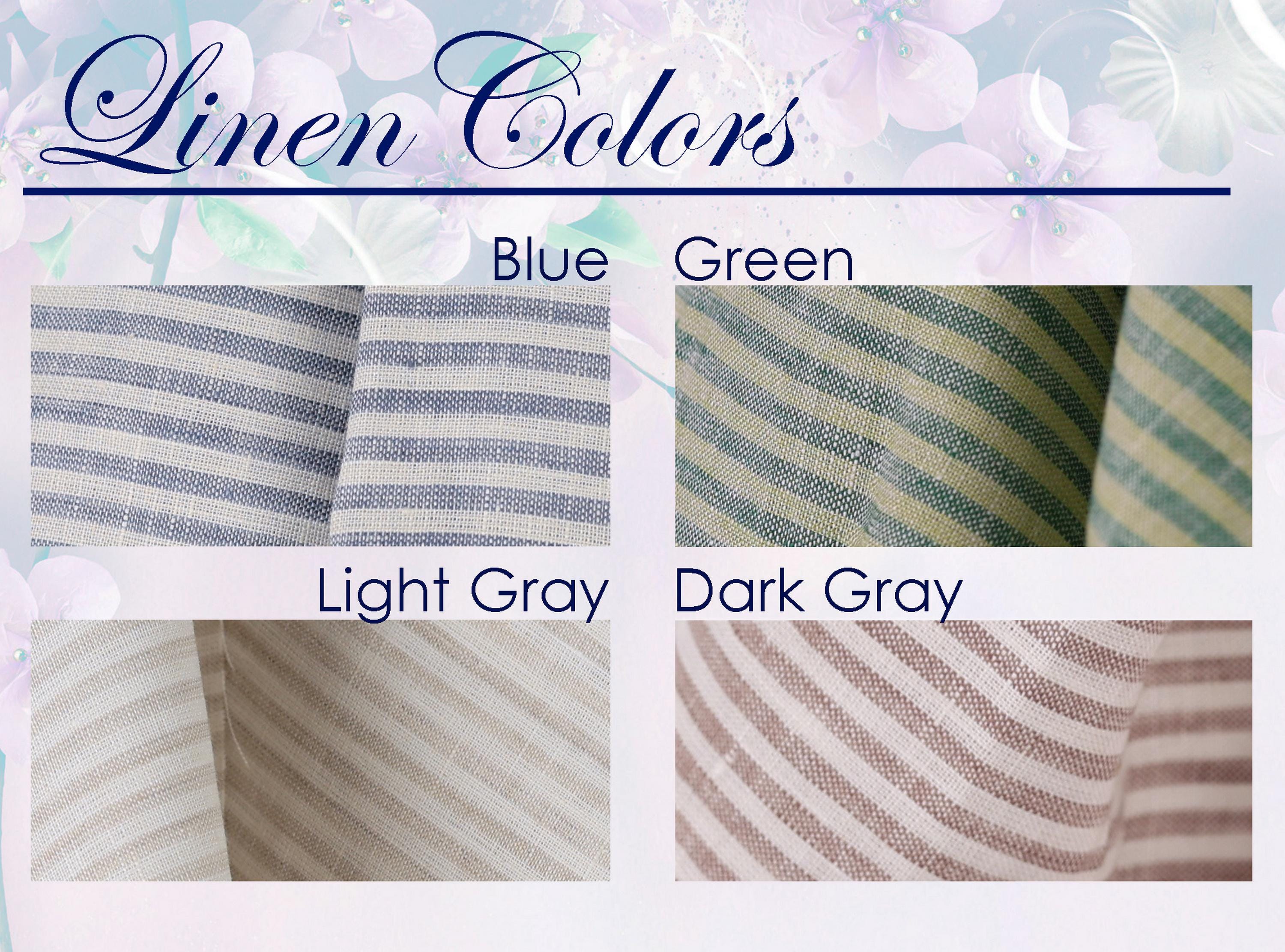 four different fabric swatches, each with a different color: blue, green, light gray, and dark gray.