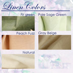 The image is a collage of six fabric swatches, each representing a different color: "Fir green", "Pale Sage Green", "Peach Fuzz", "Gray Beige", "Natural", and "Natural".