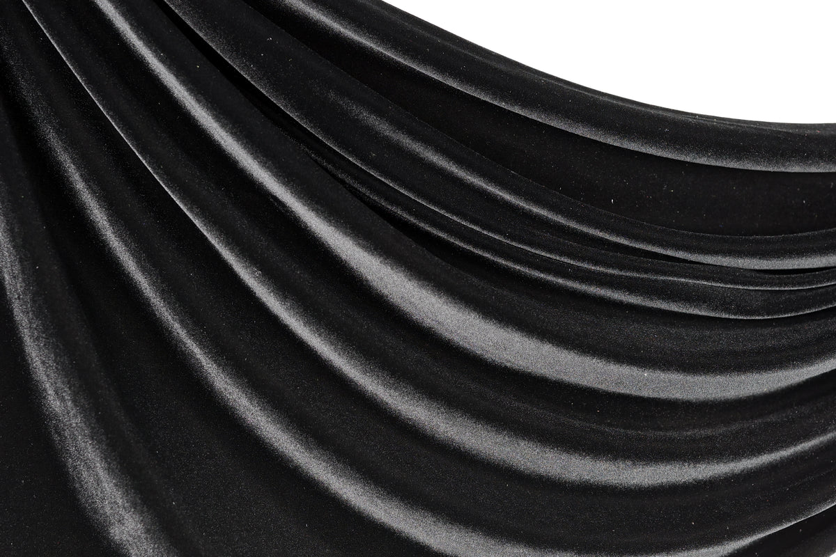 a close-up view of a shiny, black velvet fabric.
