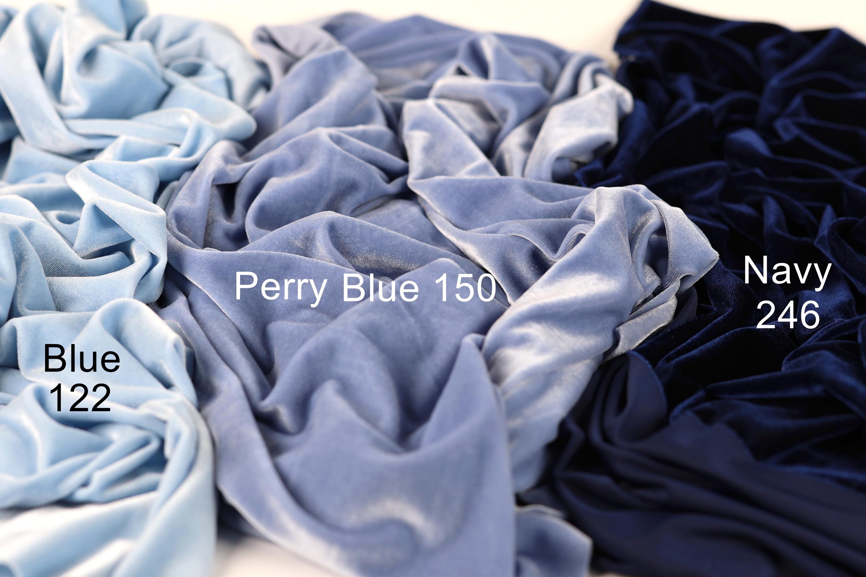 three different fabric swatches, each with a label indicating the color and the name of the fabric.