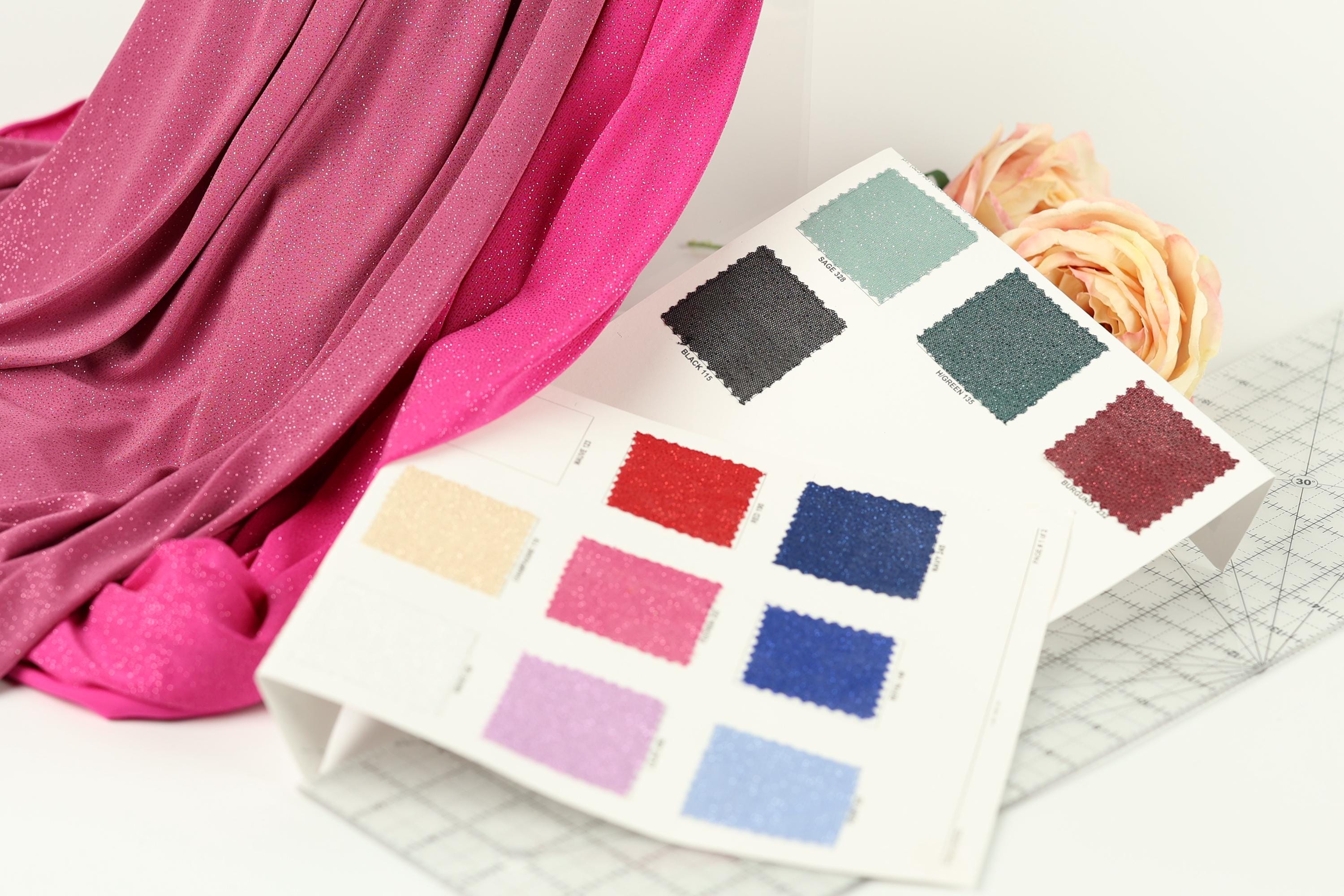 Glitter Spandex Knit Fabric Swatchbook: Polyester 4-Way Stretch Shimmer Material (18 Colors)