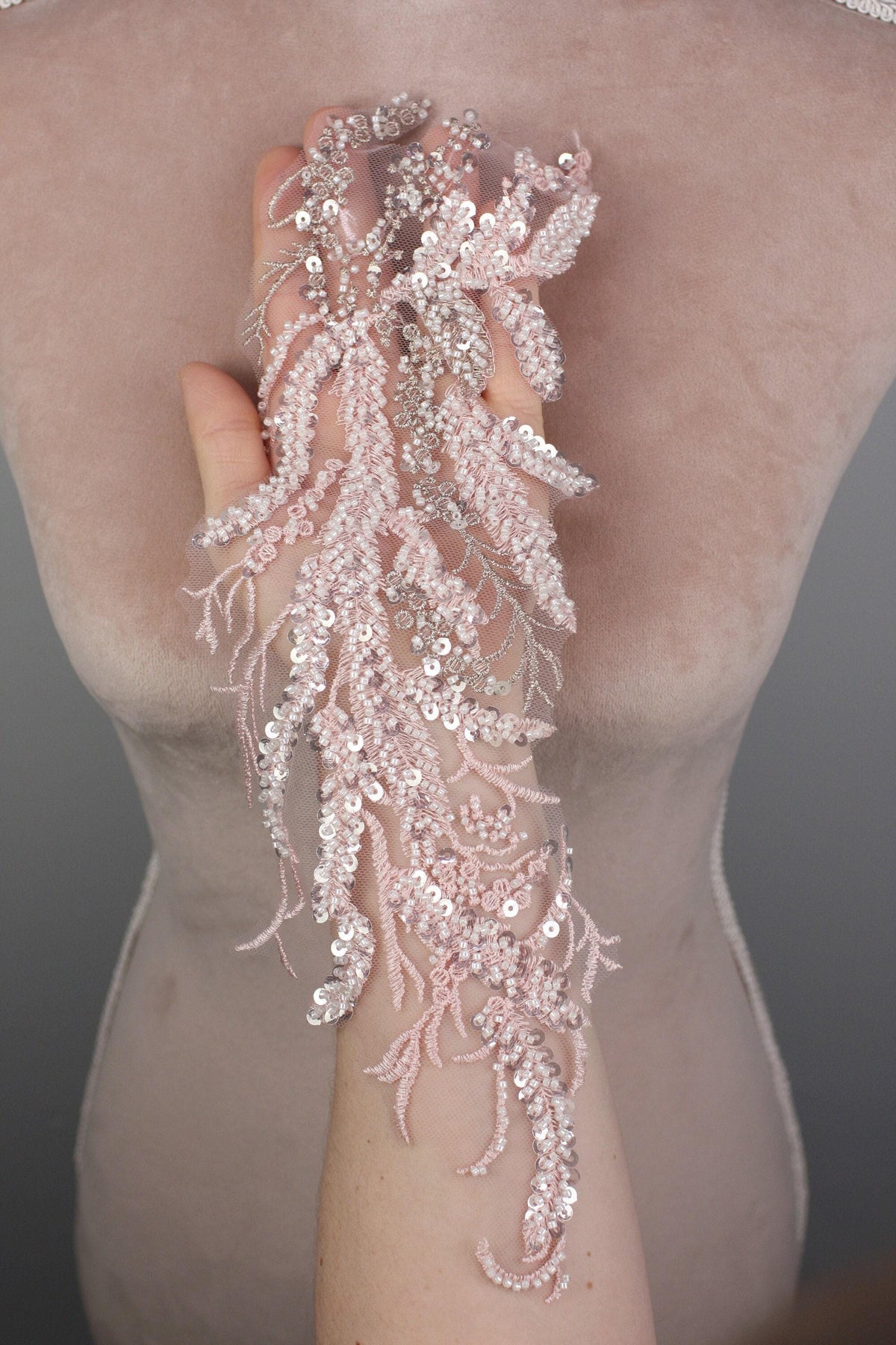 Peach Blush Floral Lace Appliques, Delicate 3D Embroidery – 4 Styles