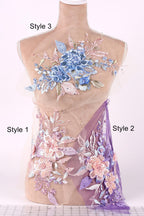 A mannequin with a floral design on its bust, featuring a combination of blue and pink flowers, leaves, and other decorative elements. The mannequin is labeled with the styles "Style 3" and "Style 1" and "Style 2", indicating different designs or patterns.