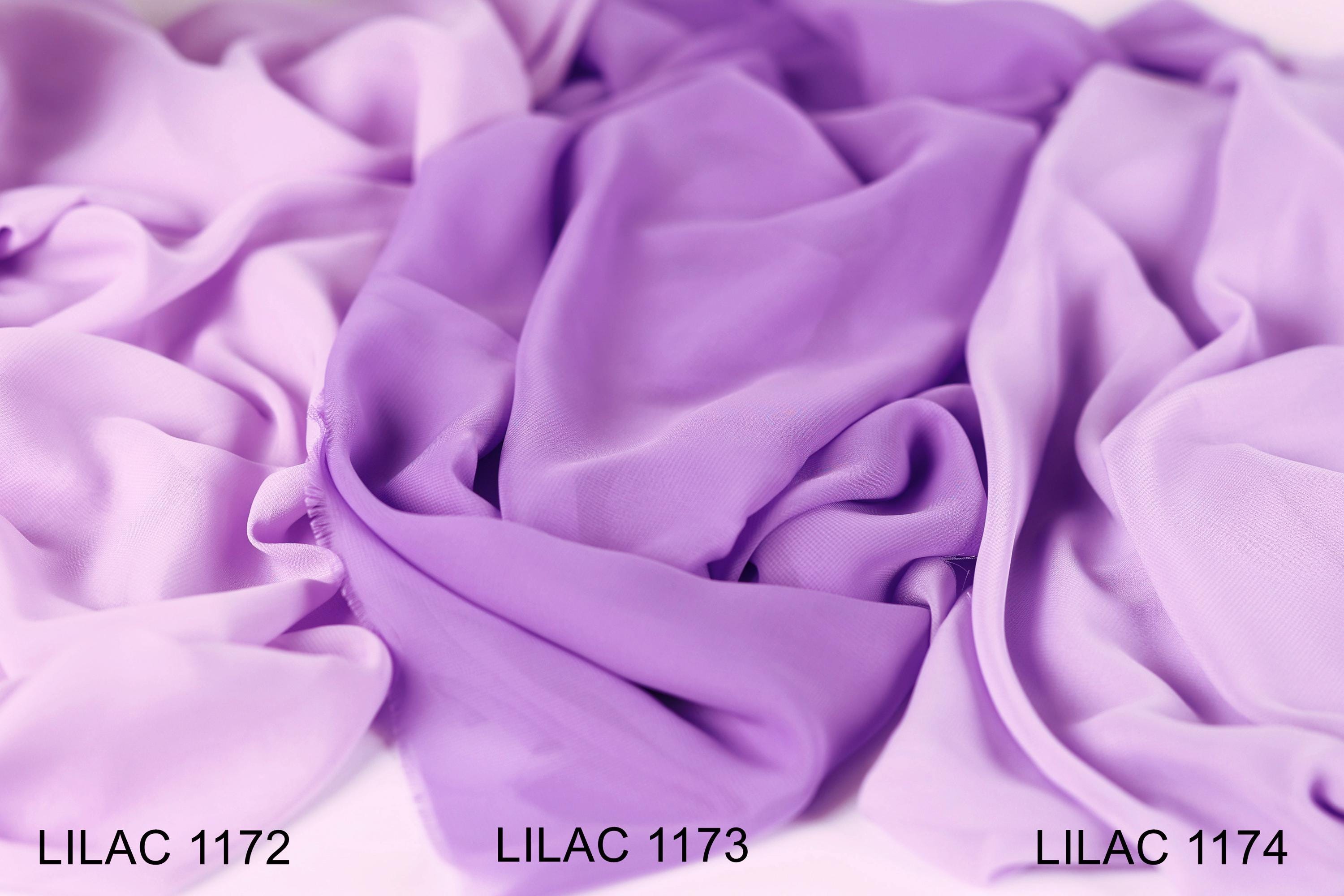 three different shades of lavender fabric, with the text "LILAC 1172", "LILAC 1173", and "LILAC 1174" indicating the color of each fabric.