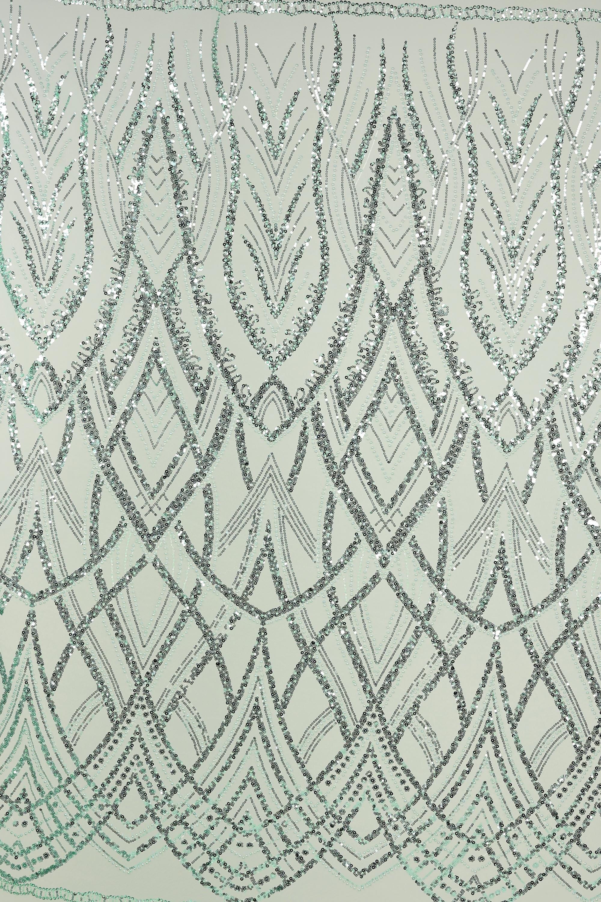 a repeating pattern of geometric shapes and lines in shades of gray and white, creating a visually striking and intricate design.