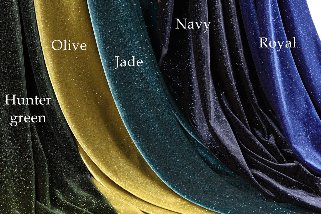 Glitter Velvet Fabric Swatchbook: 14 Colors, Soft 4-Way Stretch Sample, Shimmering Glitter Fabric Color Preview