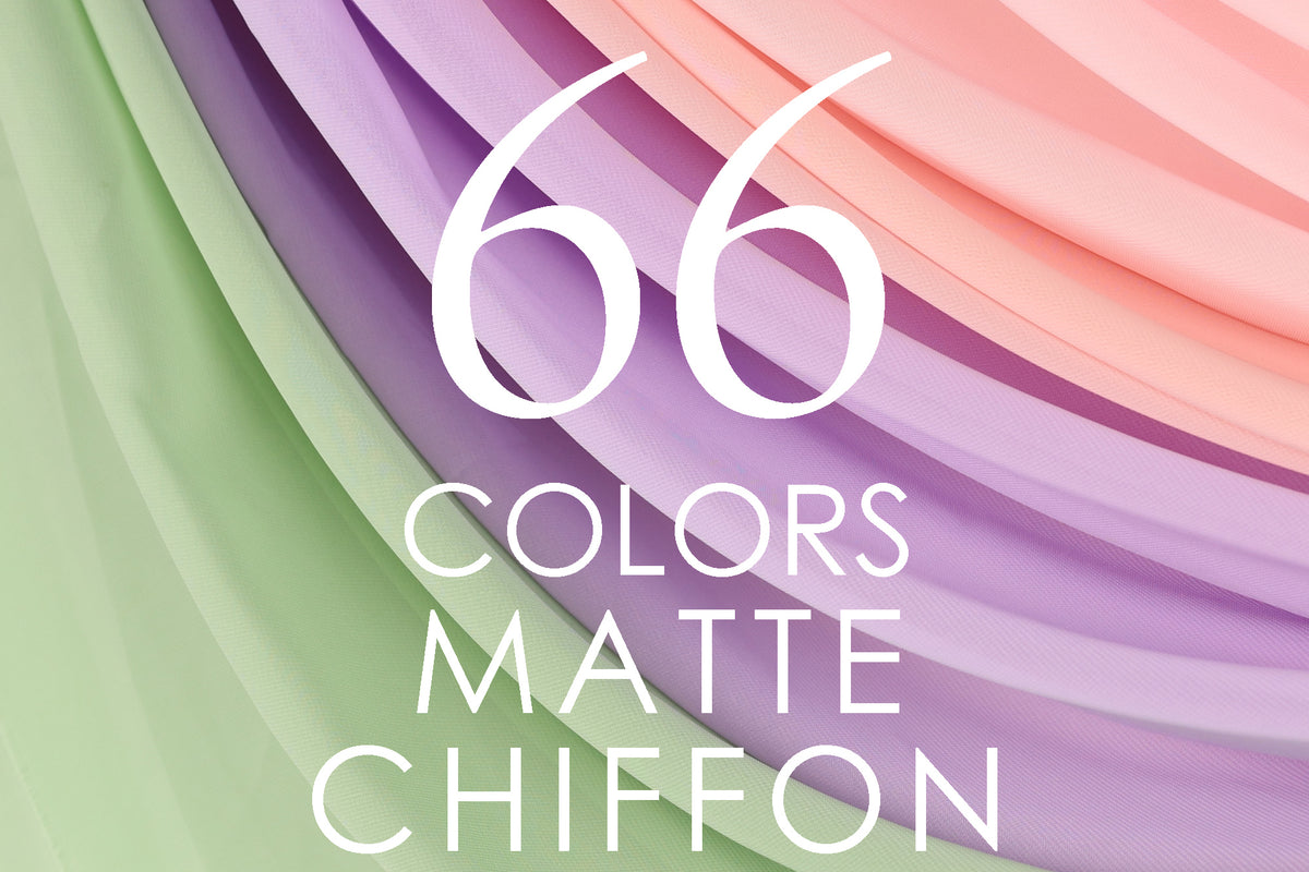 a vibrant background with a gradient of colors, including shades of pink, purple, and green. The text "66 COLORS MADE" is prominently displayed in the center, and "COLORS MADE CHIFFON" is written below it.