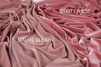 two different shades of pink velvet fabric, labeled as "DUSTY ROSE" and "MAUVE BLUSH".