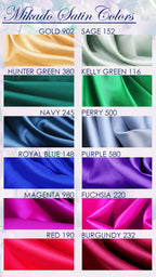 a collection of fabric colors, including gold, yellow, green, green, navy, purple, royal blue, purple, magenta, fuchsia, red, burgundy, and pink.