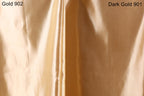 two fabric swatches, one with a gold color and the other with a dark gold color. The swatch on the left is labeled as Gold 902, and the swatch on the right is labeled as Dark Gold 901.