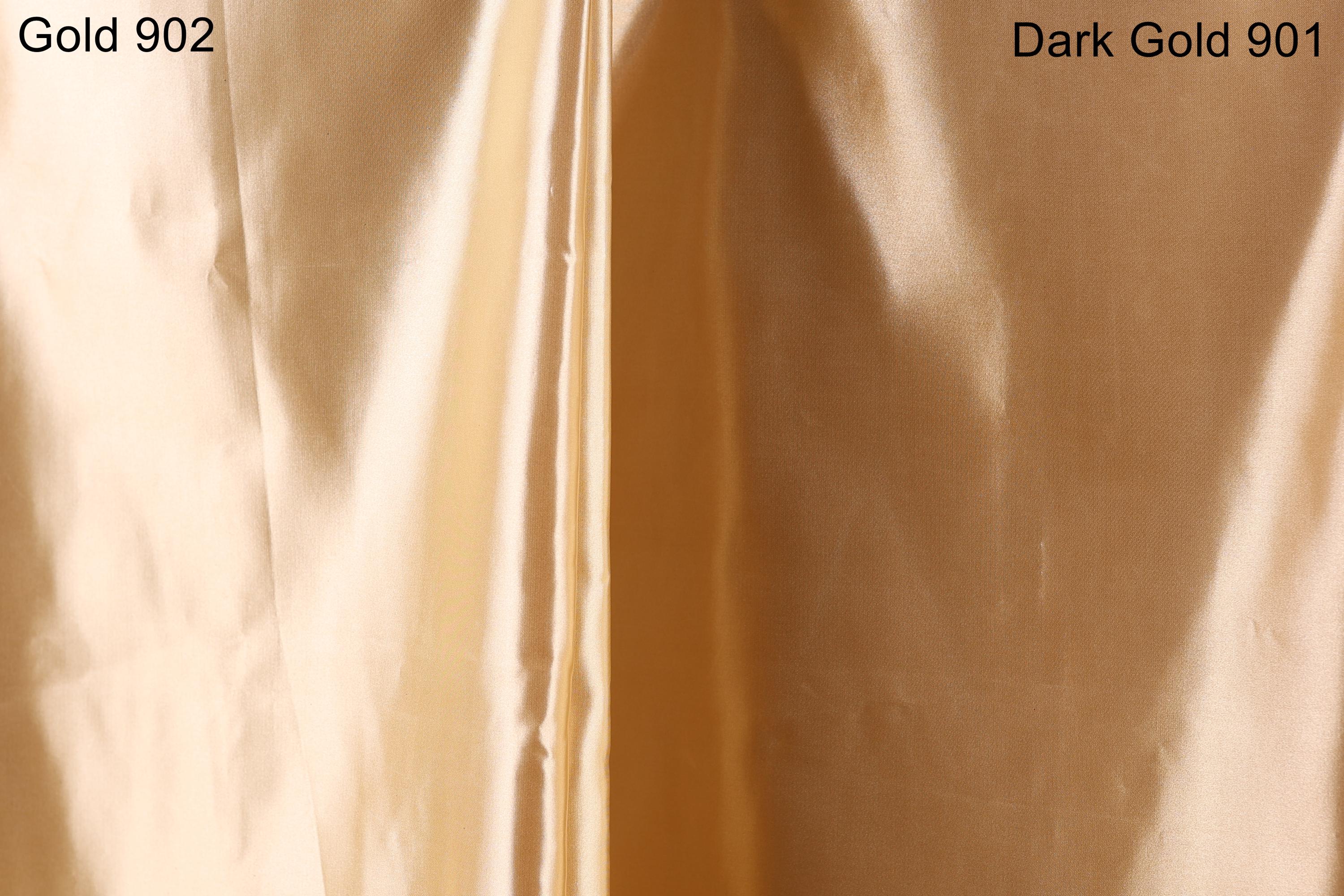 two fabric swatches, one with a gold color and the other with a dark gold color. The swatch on the left is labeled as Gold 902, and the swatch on the right is labeled as Dark Gold 901.
