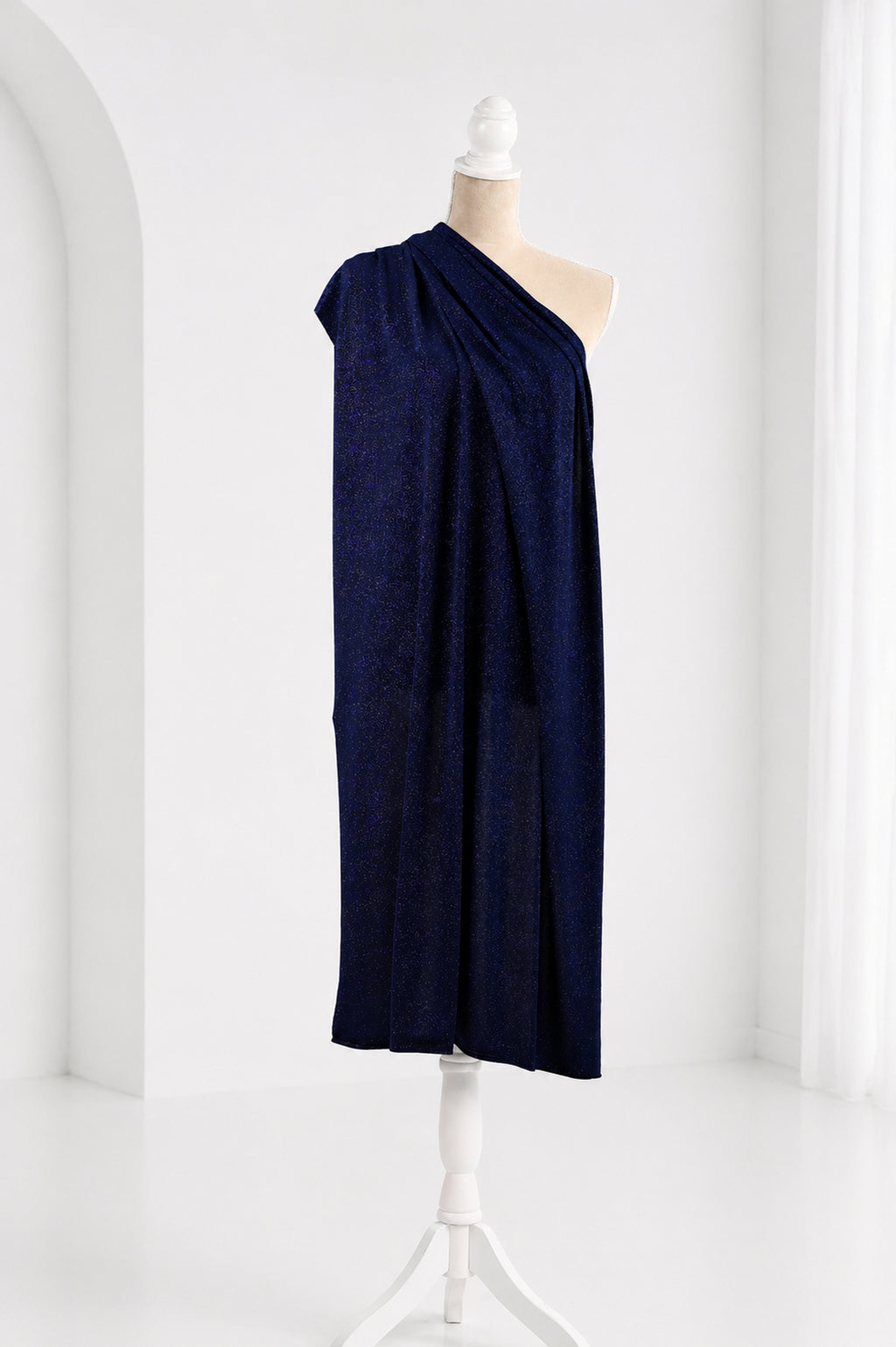 Blue-Navy Glitter Knit Fabric, 4-Way Stretch Dancewear Costume Fashion