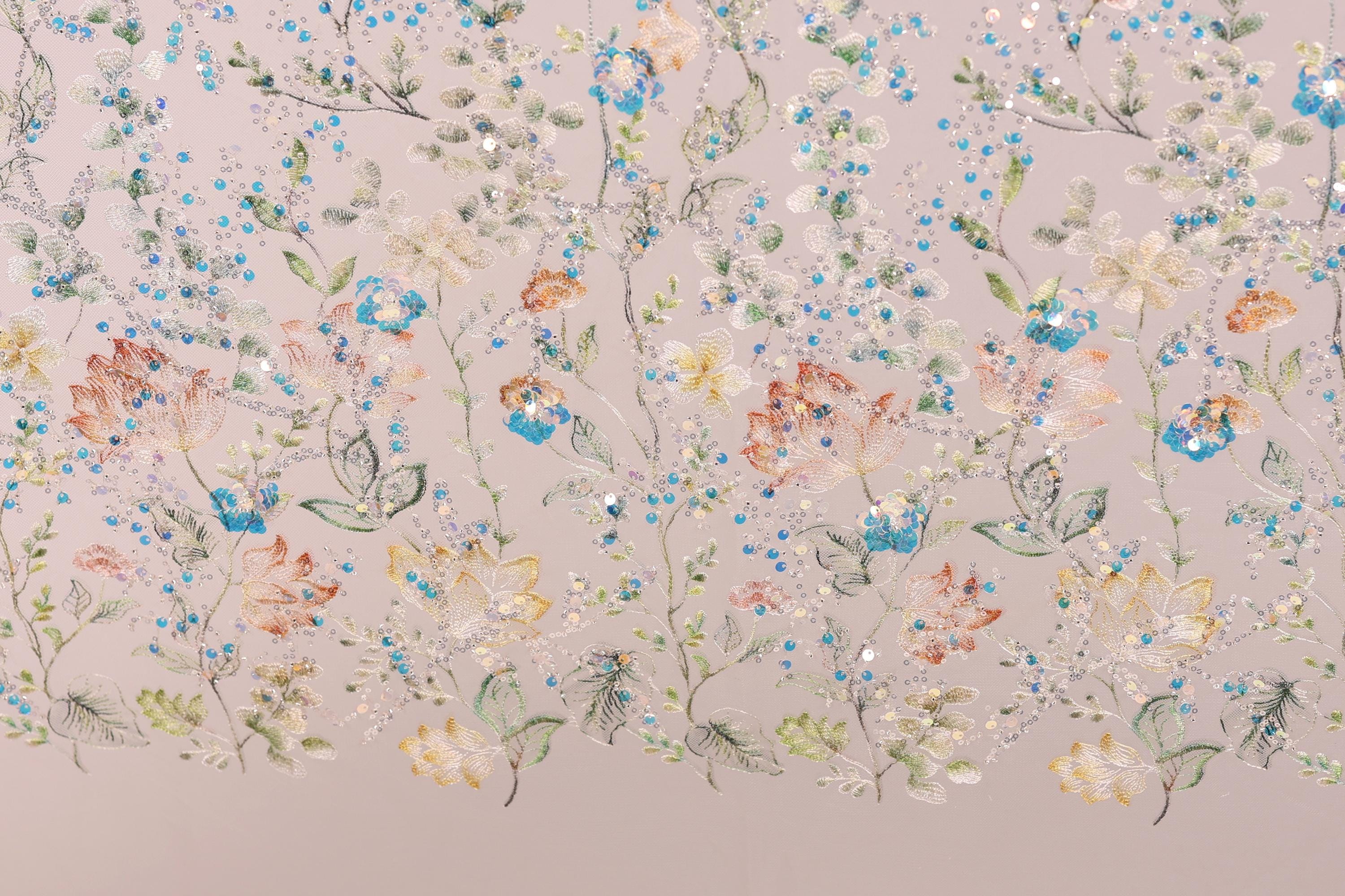 The image is a collage of various floral patterns and designs, featuring a variety of flowers and leaves in different colors and shapes. The patterns are intricately detailed and appear to be hand-stitched or embroidered, creating a visually appealing and vibrant display.