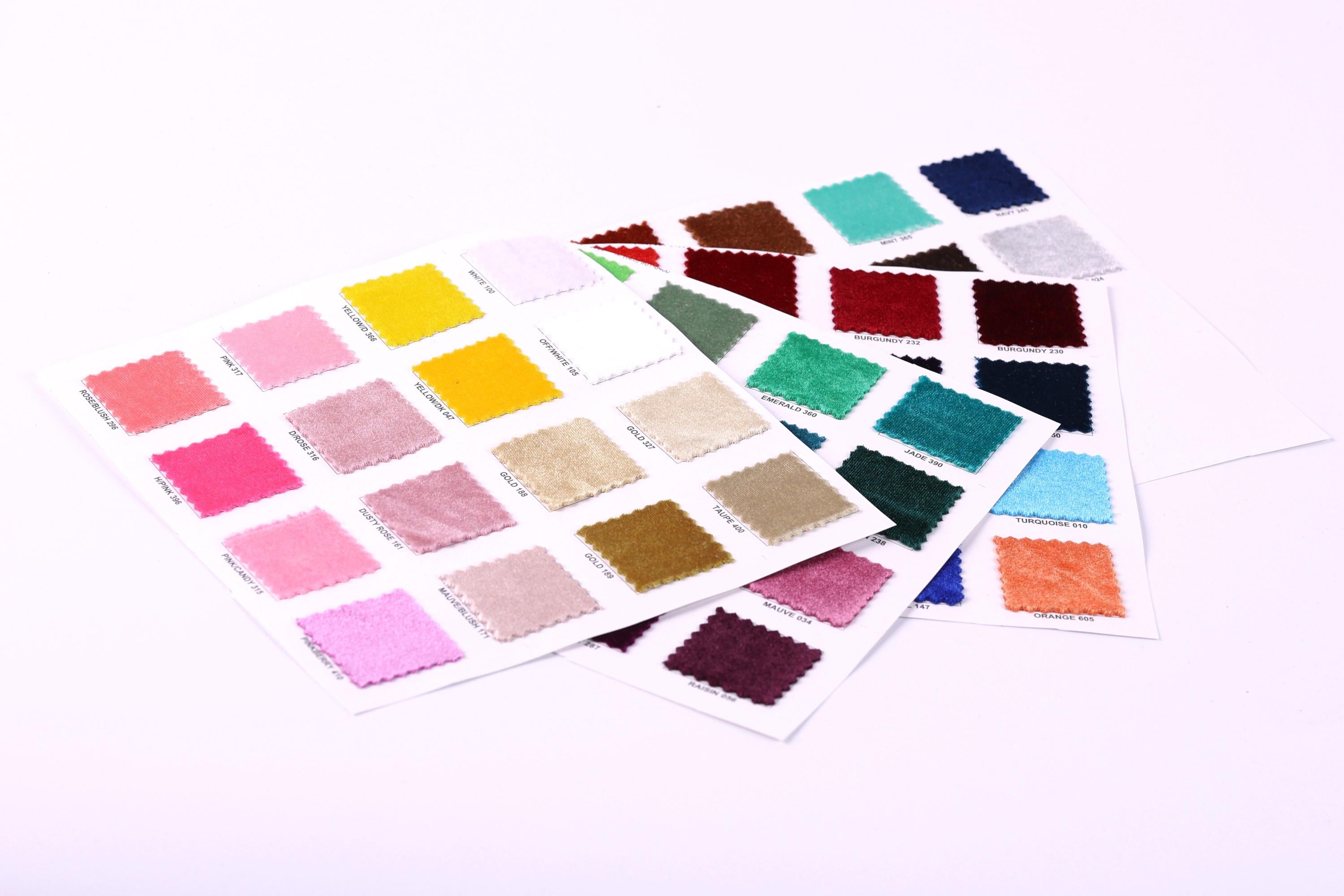 a collection of fabric swatches in various colors and patterns, arranged in a visually appealing manner.