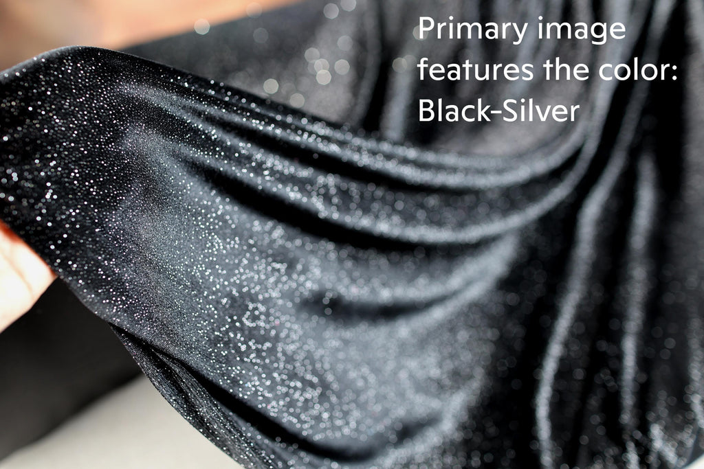 a black fabric with a glittery texture, and the text indicates that the primary image shows the color Black-Silver.