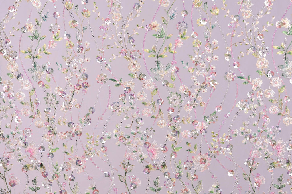 a vibrant and intricate floral pattern with various shades of pink, white, and green flowers and leaves. The pattern is composed of numerous small flowers and leaves, creating a visually striking and detailed design. The overall composition is visually engaging and captivating, with the colors and patterns creating a sense of depth and complexity.