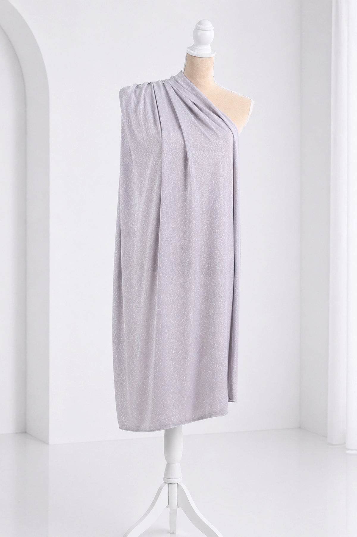 Silver-White Glitter Knit Fabric, 4-Way Stretch Dancewear Costume Fashion