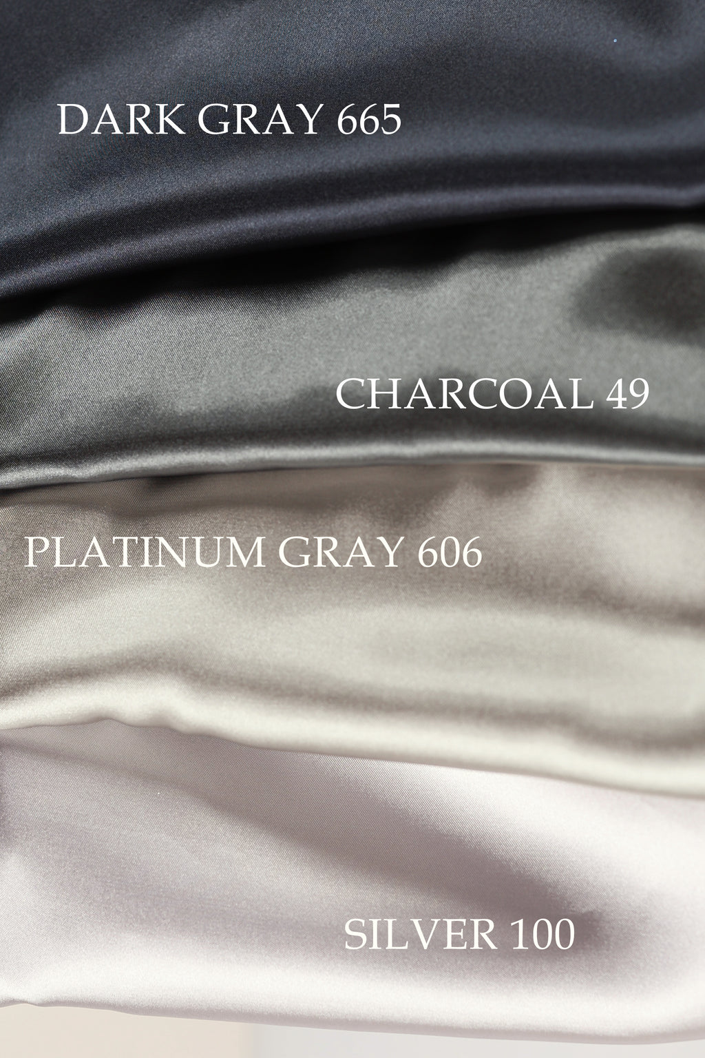 four different fabric swatches, each with a unique color and texture, arranged in a vertical line.