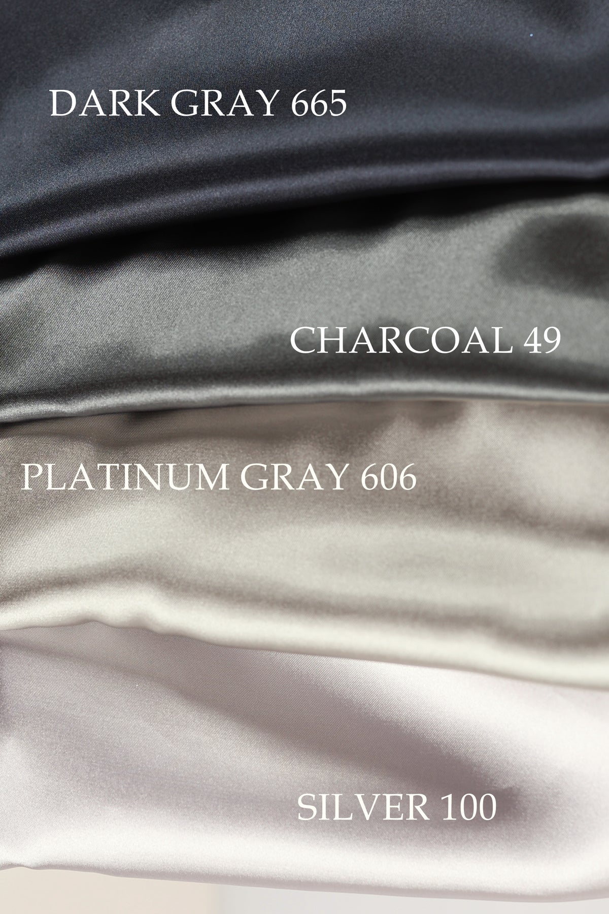 four different fabric swatches, each with a unique color and texture, arranged in a vertical line.