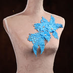a mannequin with a blue snowflake brooch on it