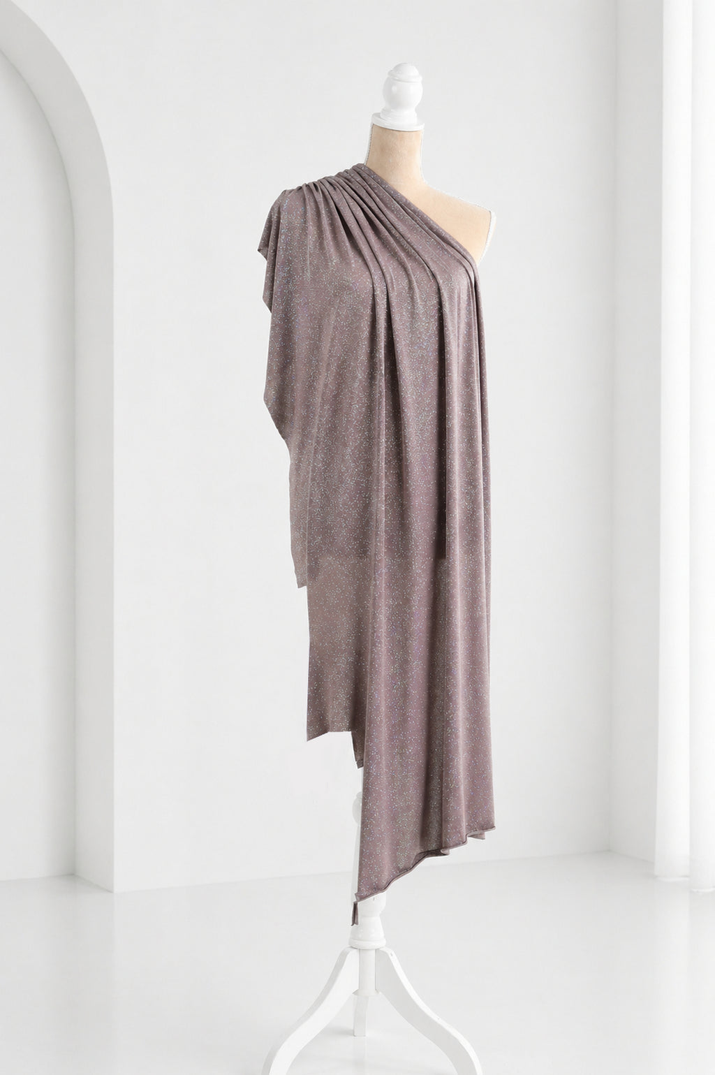Silver-White Glitter Knit Fabric, 4-Way Stretch Dancewear Costume Fashion