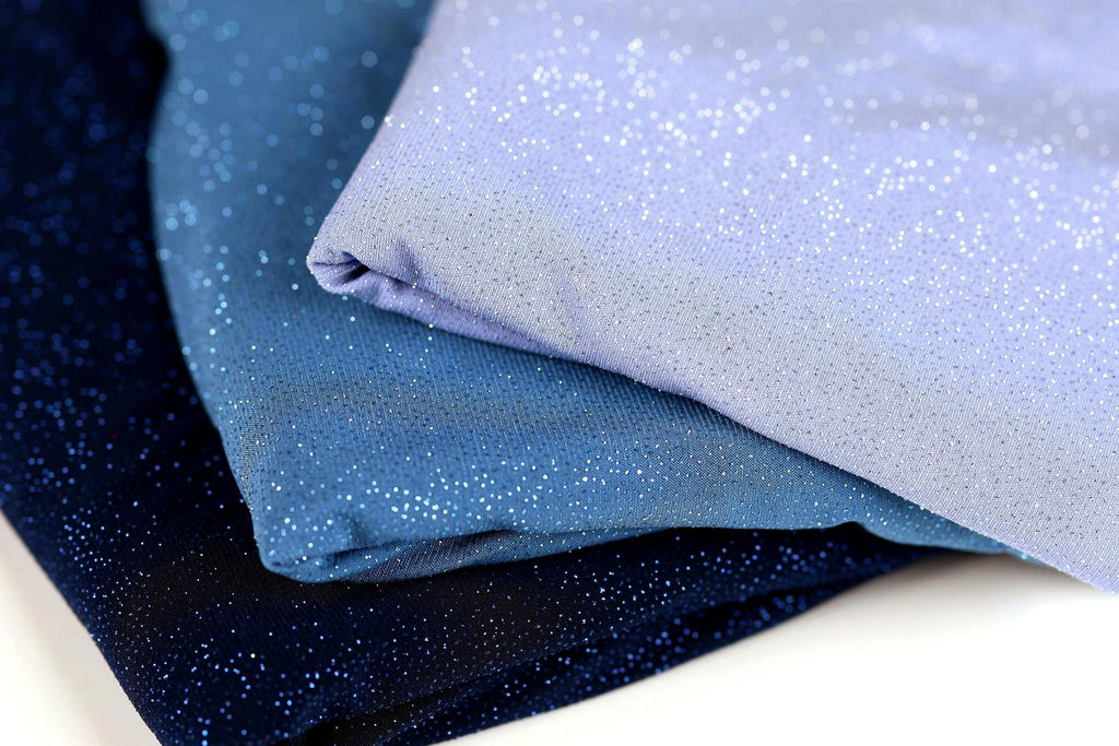 Blue-Navy Glitter Knit Fabric, 4-Way Stretch Dancewear Costume Fashion