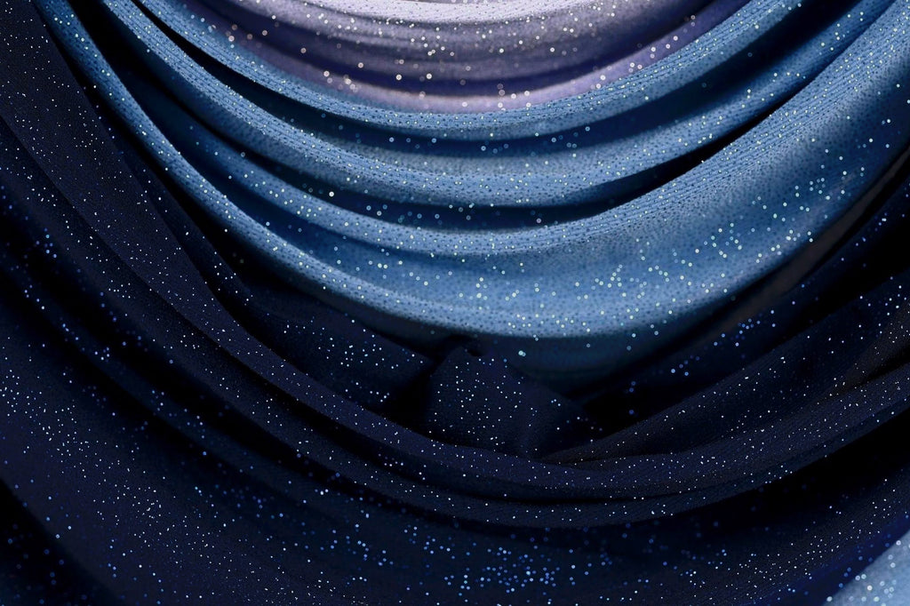 Blue-Navy Glitter Knit Fabric, 4-Way Stretch Dancewear Costume Fashion