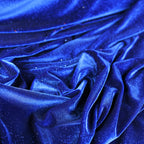 Navy Royal Blue Glitter Stretch Velvet Fabric by Yard, 4-Way Spandex for Dresses Costumes