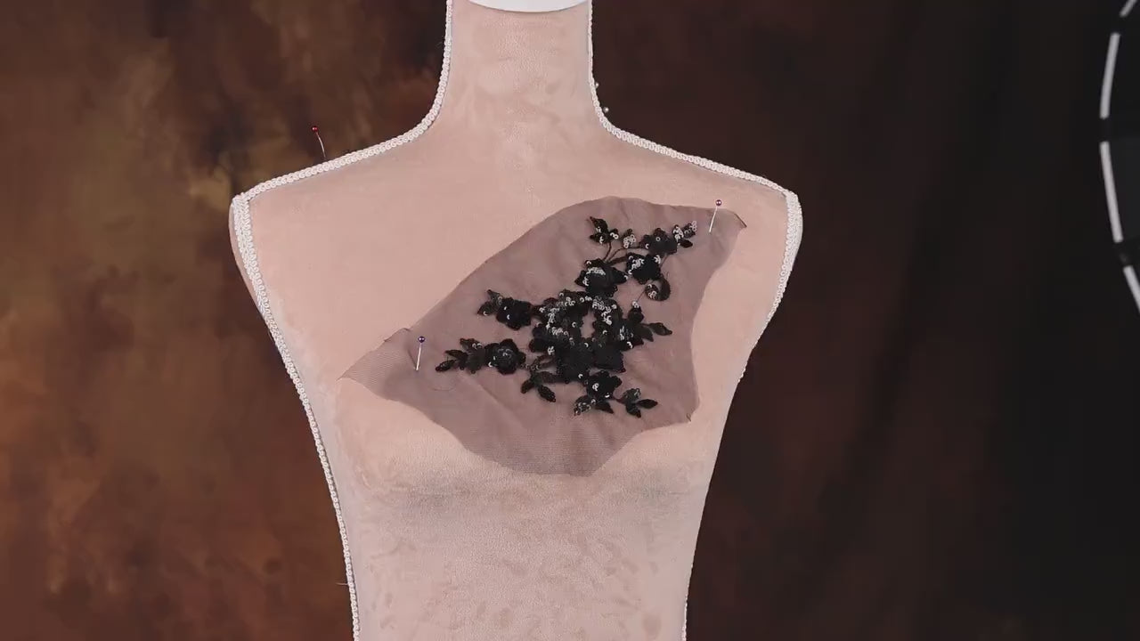 Black Floral Lace Applique, Sew-On Mesh Embroidery – 7 Designs