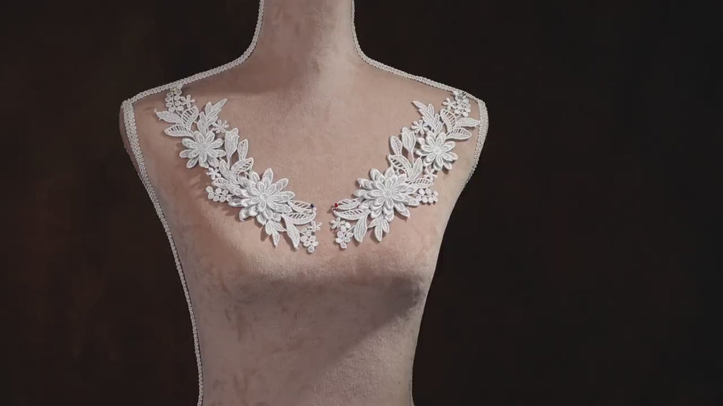 Light Gray Water Soluble Lace Appliques, Matching Floral Embroidery Pairs