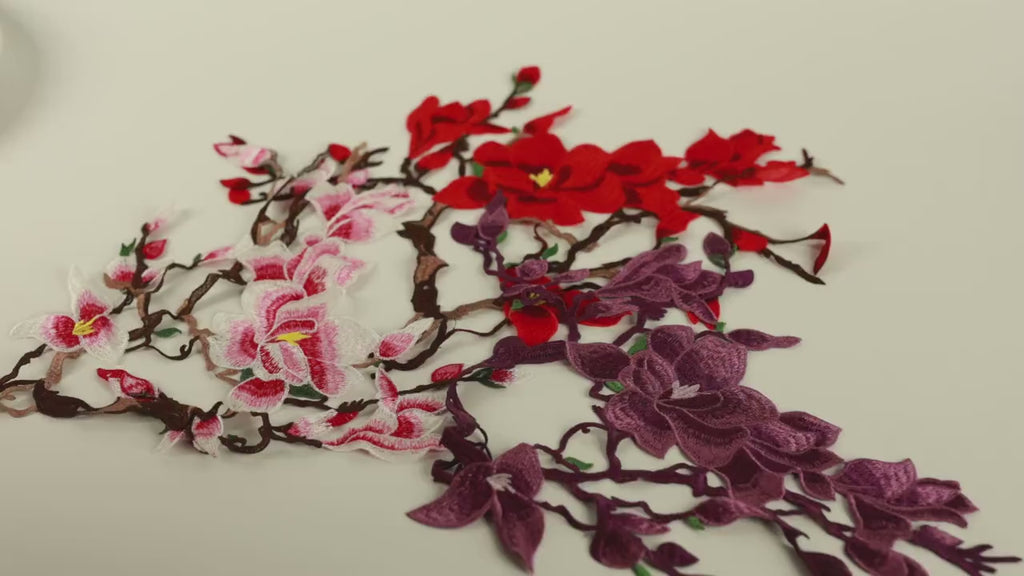 Magnolia Water Soluble Lace Applique Set, Large Floral Embroidery Branches