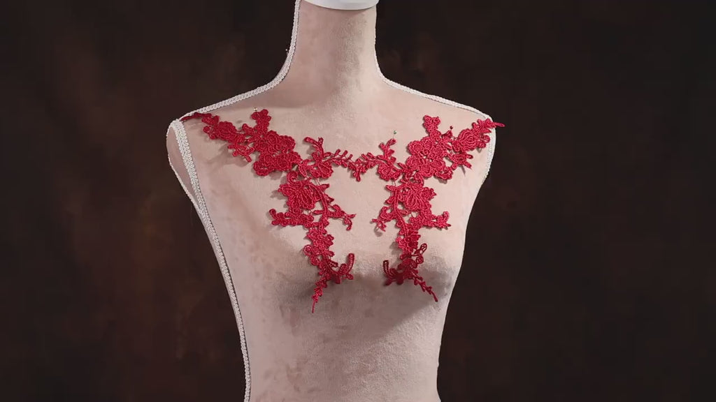 Burgundy Water Soluble Lace Appliques, Matching Floral Embroidery Pairs