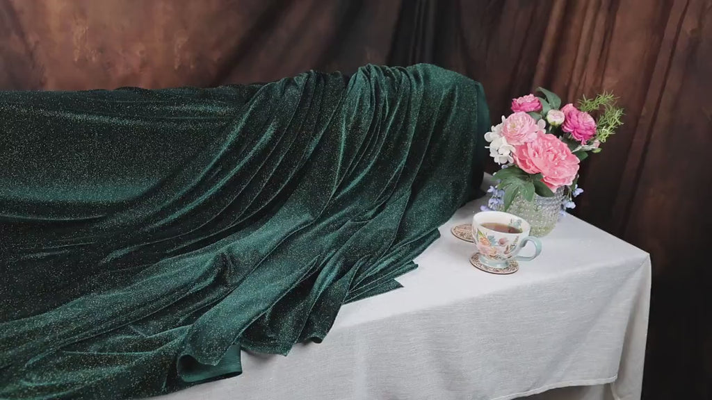 Hunter Green Glitter Velvet Fabric: 4-Way Stretch Costume Material