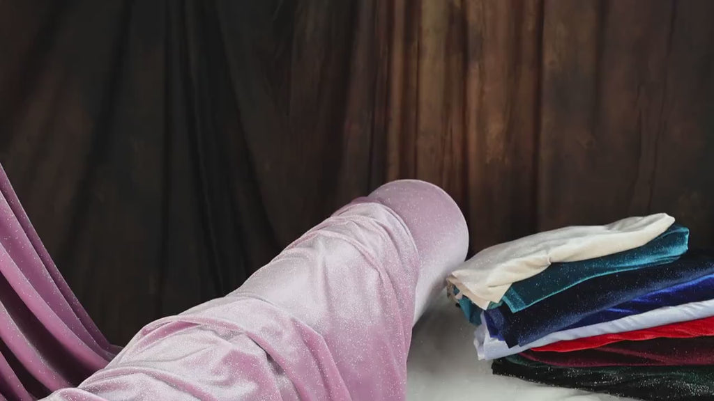 Dusty Pink Glitter Velvet Fabric: 4-Way Stretch Velvet by the Yard