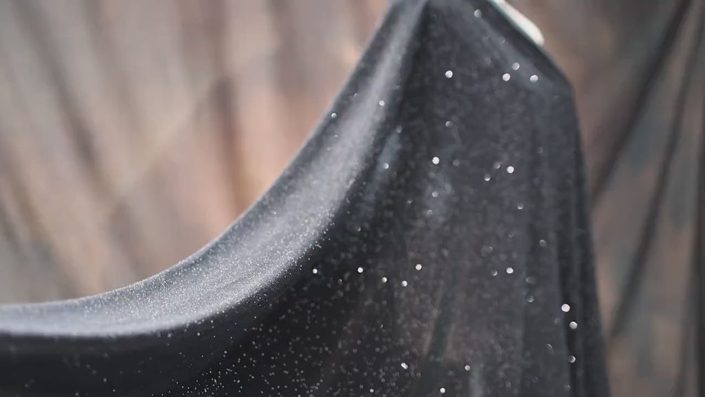 Black Glitter Velvet Fabric: 4-Way Stretch Costume Material