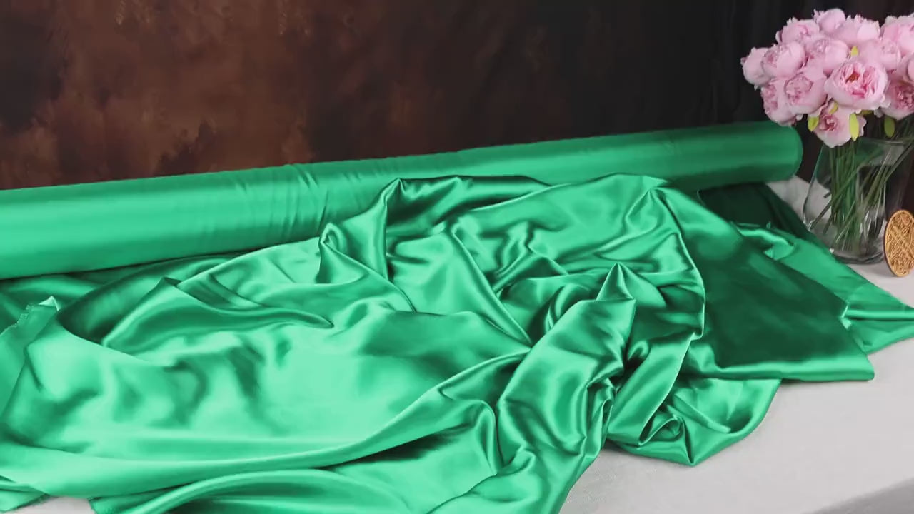 Emerald Green Charmeuse Satin Fabric: Shiny Polyester, 58/60" Wide