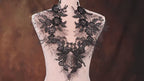 Black Matching Mesh Lace Appliques, Long Floral Embroidery Pairs for Dresses