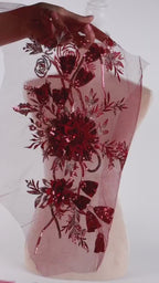 Luxurious Burgundy Lace Appliques, Rich 3D Floral Designs – 4 Styles