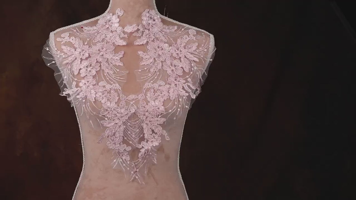 Blush Pink Lace Applique Pairs, Delicate Floral Embroidery – 6 Styles