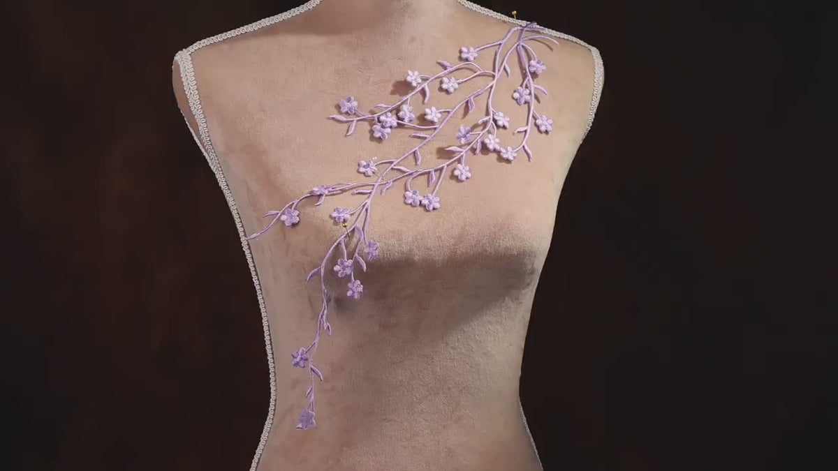 Vivid Purple Floral Branch Appliques, Long Embroidered Vines – 3 Styles