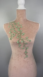 Green Floral Branch Appliques, Long Embroidered Vine Lace – 3 Styles