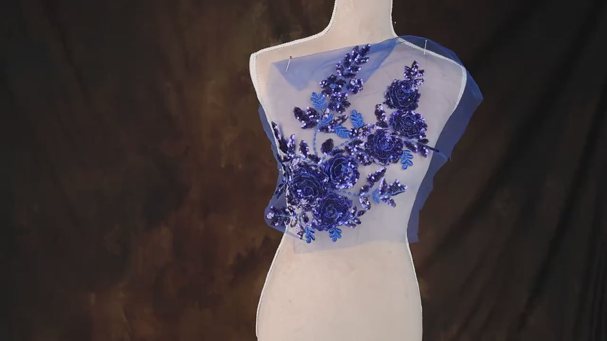 Royal Blue Floral Lace Appliques, 3D & Sequin Embroidery – 4 Styles