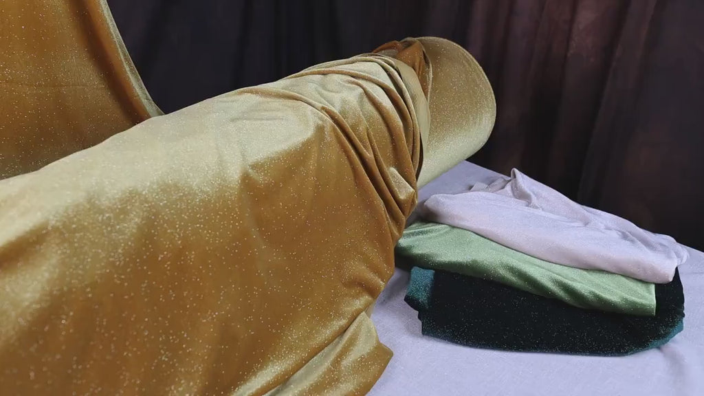 Gold Glitter Velvet Fabric: 4-Way Stretch Shimmering Material